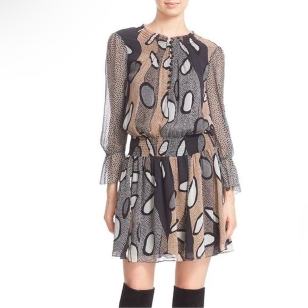 Diane Von Furstenberg DVF NWT Kelley Brown Black Printed  Silk Dress Size 10